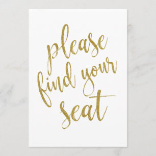Please Find Your Seat Gold Glitter Affordable Sign Invitation