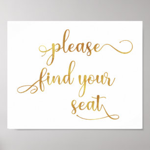 "Please find your seat" Gold White Wedding Sign