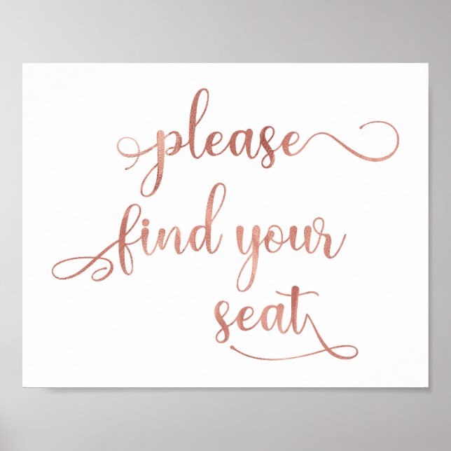"Please find your seat" Rose Gold Wedding Sign (Front)