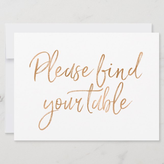 "Please find your table " Stylish Gold Rose Sign Invitation (Front)