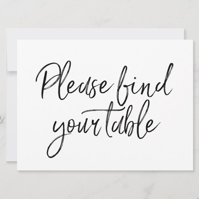 "Please find your table" Stylish Lettered Sign Invitation (Front)