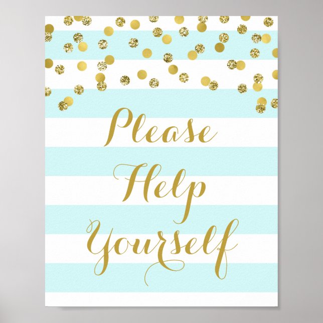 Please Help Yourself Sign Blue Stripes Gold (Front)