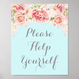 Please Help Yourself Sign Pink Watercolor Blue