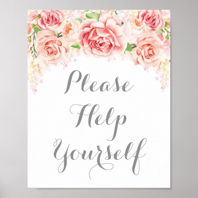 Please Help Yourself Sign Pink Watercolor Flowers (Front)