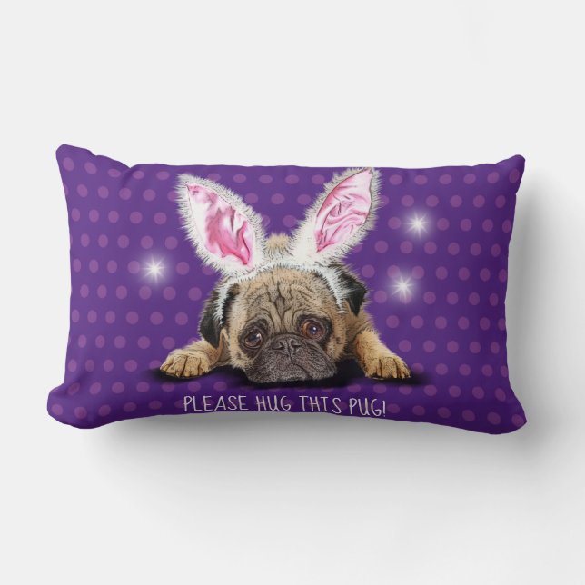 Please hug this pug purple cushion Lumbar cushion. (Front)