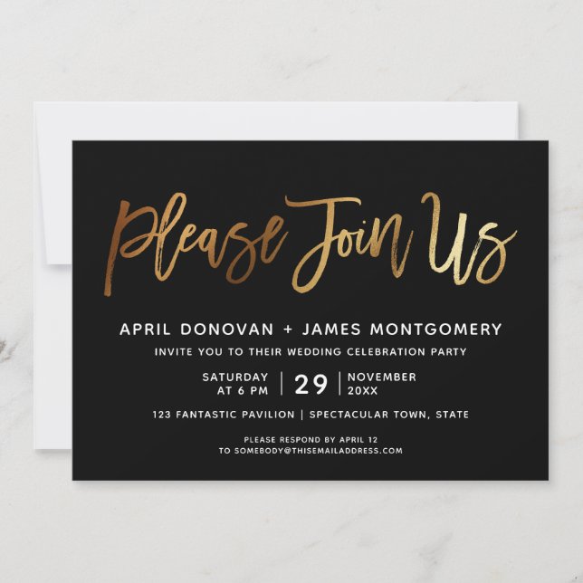 Please Join Us Brush Typography Wedding Invitation (Front)