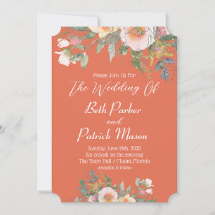 Please Join Us Floral With Orange Wedding Invitation