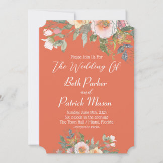 Please Join Us Floral With Orange Wedding Invitation
