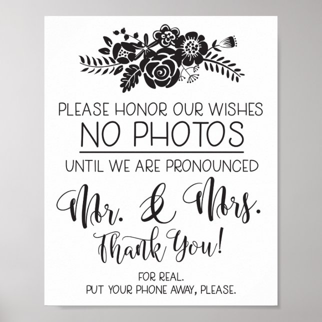 Please No Cell Phone Photos Wedding Ceremony Sign (Front)