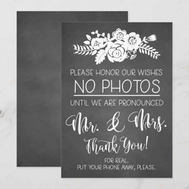 Please No Cell Phone Photos Wedding Ceremony Sign Invitation (Front/Back)