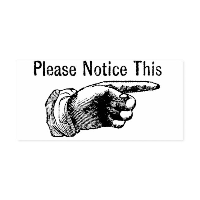 Please notice this pointing hand rubber stamp (Imprint)