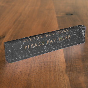Please Pay here Sign Black Marble Gold Business Nameplate