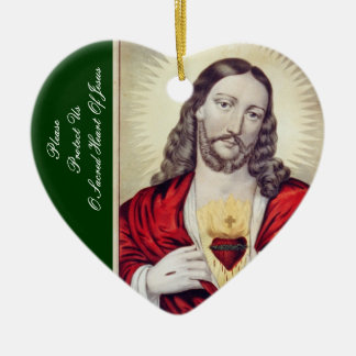 PLEASE PROTECT US O SACRED HEART OF JESUS CERAMIC TREE DECORATION