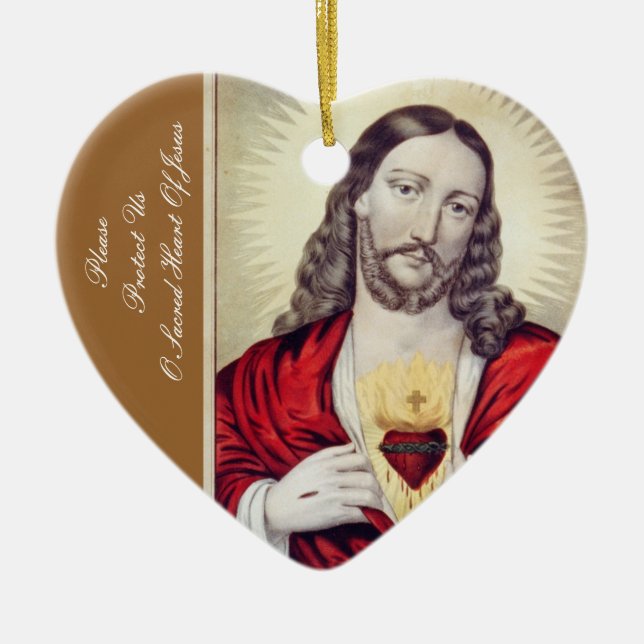 PLEASE PROTECT US O SACRED HEART OF JESUS CERAMIC TREE DECORATION (Front)