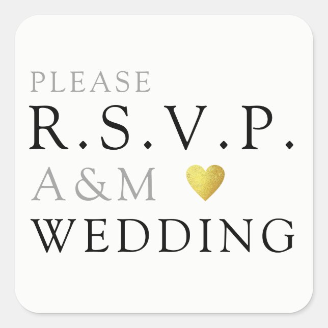 Please R.S.V.P. Elegant Wedding Invitation  Square Sticker (Front)