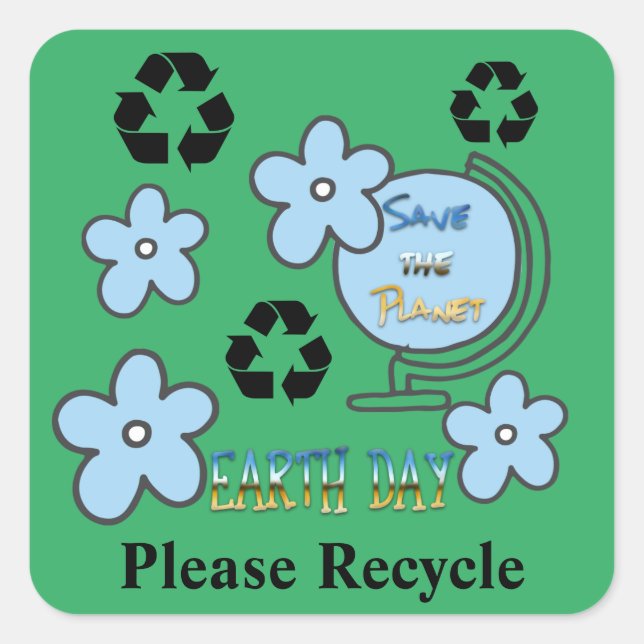 Please Recycle with Recycling Symbol Earth Day Square Sticker (Front)