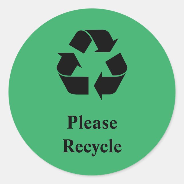 Please Recycle with Recycling Symbol on Green Classic Round Sticker (Front)