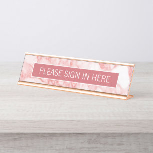 Please Register Here - Blush Rose Marble Desk Name Plate