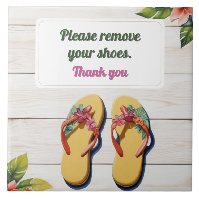Please Remove Your Shoes Hawaiian Style flip flops Tile (Front)