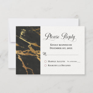 Please Reply RSVP Classic Black with Gold Marbling