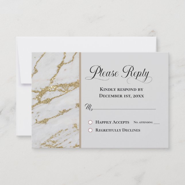 Please Reply RSVP Classic White with Gold Marbling (Front)