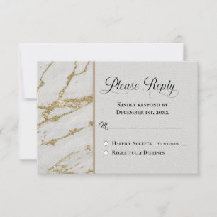 Please Reply RSVP Classic White with Gold Marbling