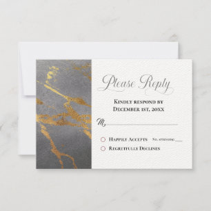 Please Reply, RSVP Trendy Grey with Gold Marbling