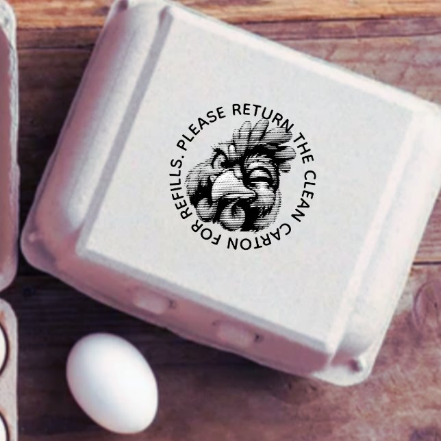 Please return carton egg stamp with a funny hen (Creator Uploaded)