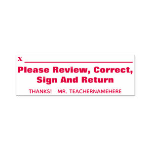 "Please Review, Correct, Sign And Return" + Name Self-inking Stamp