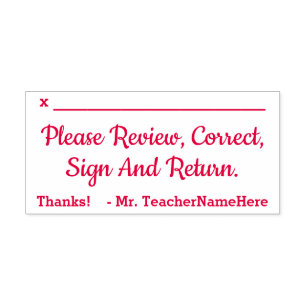 "Please Review, Correct, Sign And Return." & Name Self-inking Stamp