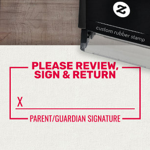 Please Review Sign Return with x signing line Self Self-inking Stamp