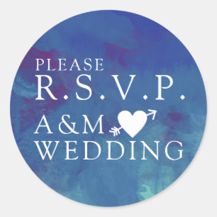 please RSVP elegant blue wedding  Classic Round Sticker