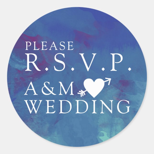 please RSVP elegant blue wedding  Classic Round Sticker (Front)