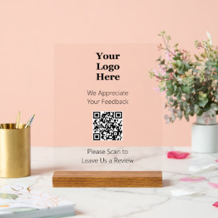 Please Scan QR Code to Leave Review Business Logo Acrylic Sign