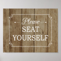 Please Seat Yourself Faux Wood Bathroom Poster