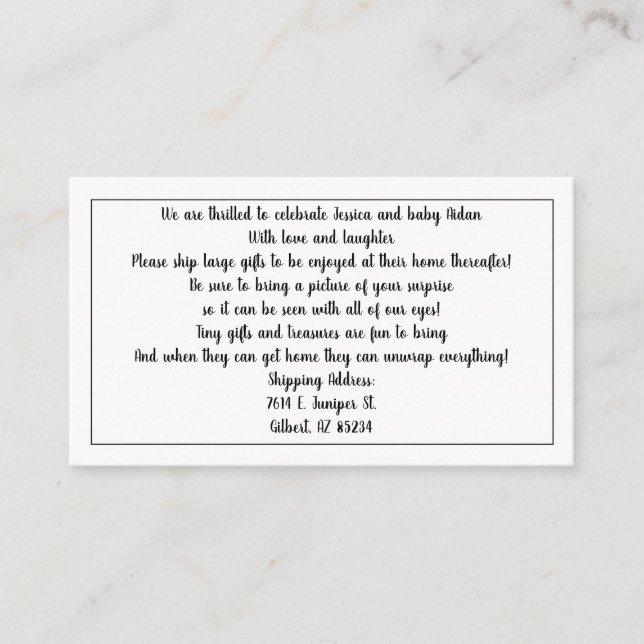 Please Ship Gifts for Baby Shower Enclosure Cards (Front)