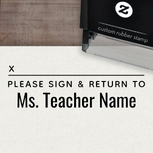 Please Sign and Return - Bold Teacher Name Line Self-inking Stamp