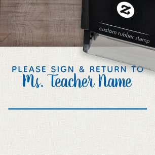 Please Sign and Return - Custom Teacher Name Line Self-inking Stamp