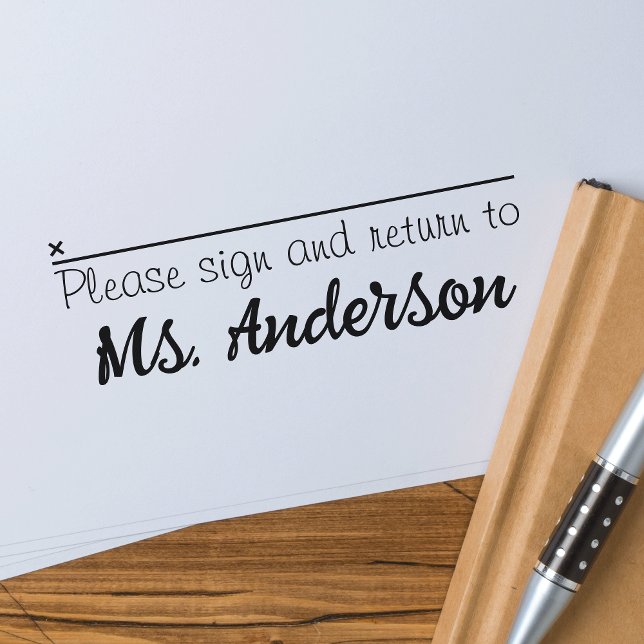 Please Sign and Return Teacher Name Self-inking Stamp (Creator Uploaded)