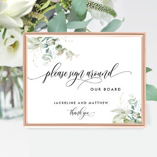 "Please Sign Around" board, Elegant Greenery Sign