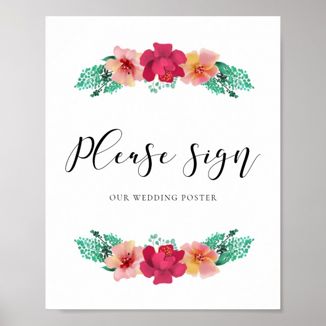 Please sign - Floral design Custom wedding sign (Front)