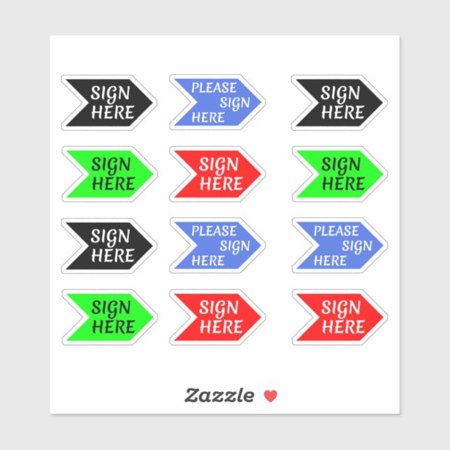 Please Sign Here (Blue, Black, Red, Green) Arrow (Sheet)