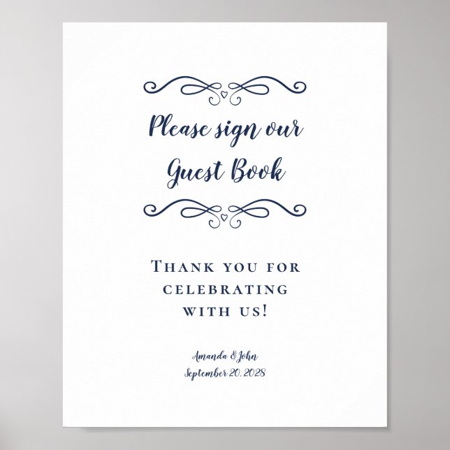 Please Sign Our Guest Book Elegant Blue Wedding (Front)