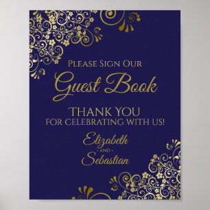 Please Sign Our Guest Book Gold Navy Blue Wedding