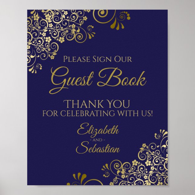Please Sign Our Guest Book Gold Navy Blue Wedding (Front)