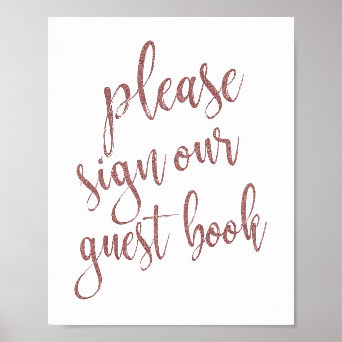 Please Sign our Guest Book Rose Gold Glitter Sign Zazzle.co.uk