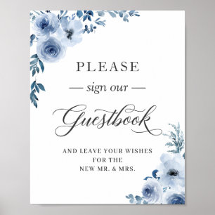 Please Sign Our Guestbook Boho Dusty Blue Floral