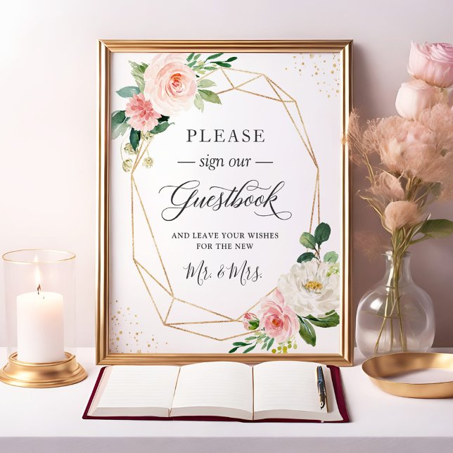 Please Sign Our Guestbook Classy Blush Pink Floral (Creator Uploaded)