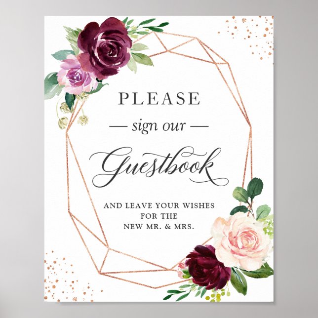 Please Sign Our Guestbook Plum Purple Blush Floral (Front)