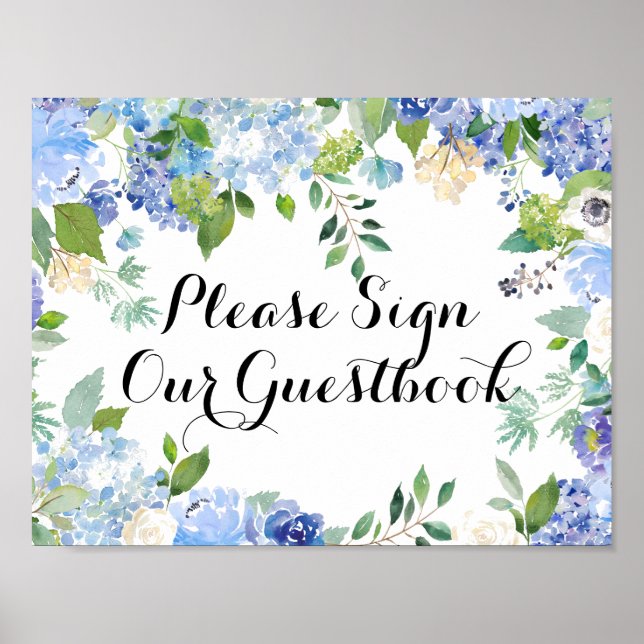 Please Sign Our Guestbook Sign - Blue Floral (Front)